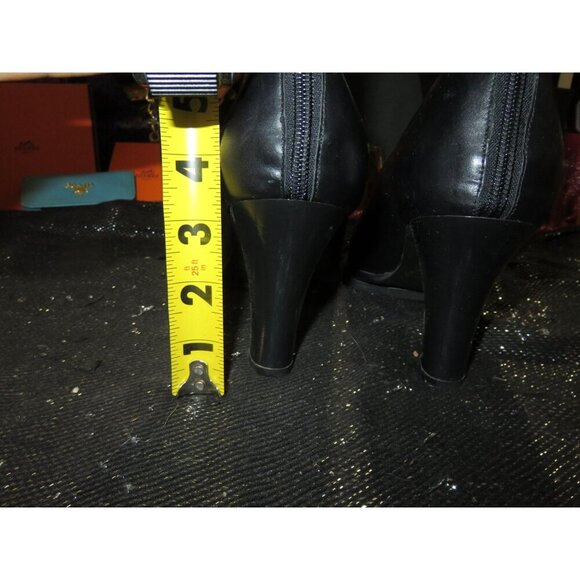 Newport News Easy Style Black Leather Buckle Embellished Heeled Ankle Booties 8 - Picture 4 of 16